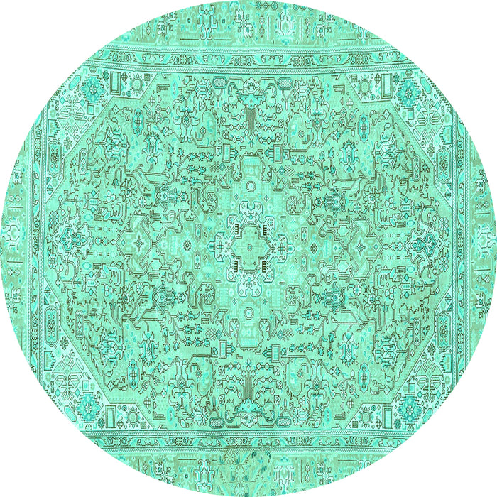 Round Machine Washable Abstract Turquoise Modern Area Rugs, wshabs2149turq