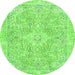 Round Machine Washable Abstract Green Modern Area Rugs, wshabs2149grn