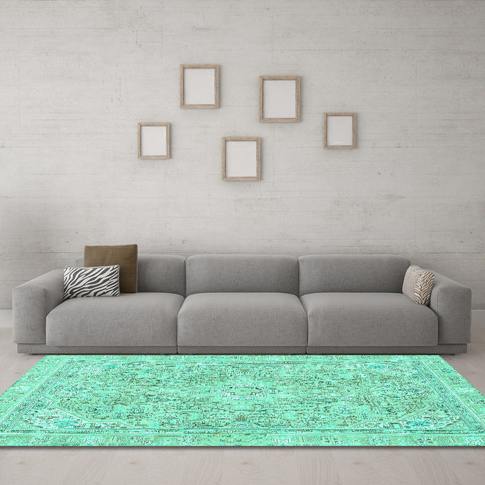 Machine Washable Abstract Turquoise Modern Area Rugs in a Living Room,, wshabs2149turq