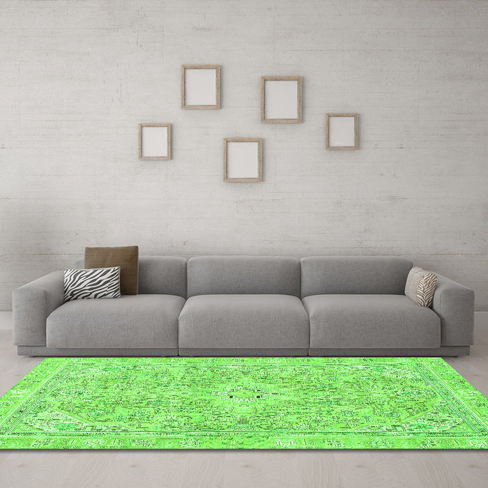 Machine Washable Abstract Green Modern Area Rugs in a Living Room,, wshabs2149grn