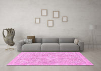 Machine Washable Abstract Pink Modern Rug, wshabs2149pnk