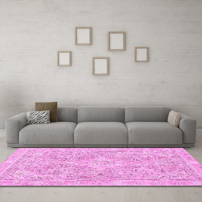 Machine Washable Abstract Pink Modern Rug in a Living Room, wshabs2149pnk