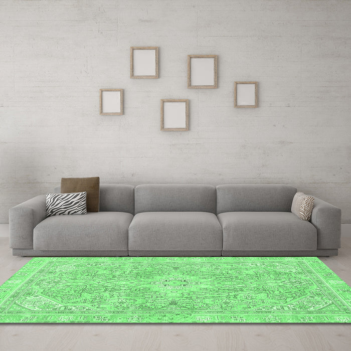 Machine Washable Abstract Emerald Green Modern Area Rugs in a Living Room,, wshabs2149emgrn