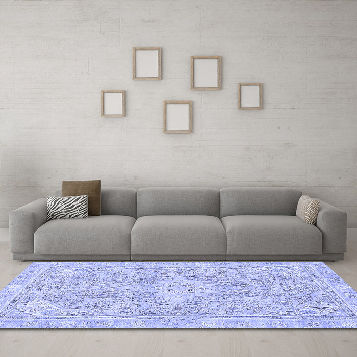 Machine Washable Abstract Blue Modern Rug in a Living Room, wshabs2149blu