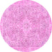 Round Machine Washable Abstract Pink Modern Rug, wshabs2149pnk