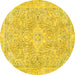 Round Machine Washable Abstract Yellow Modern Rug, wshabs2149yw