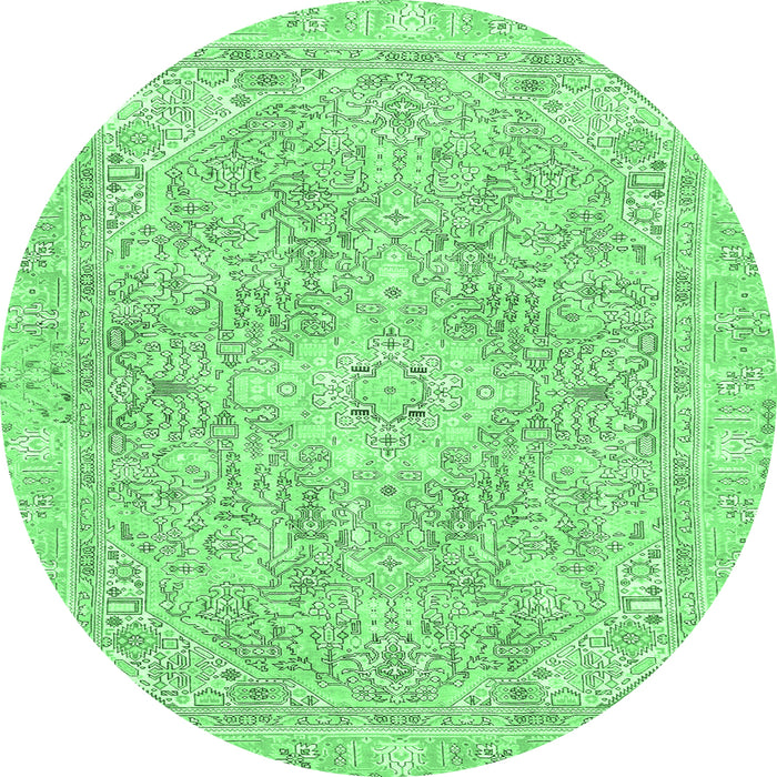 Round Machine Washable Abstract Emerald Green Modern Area Rugs, wshabs2149emgrn