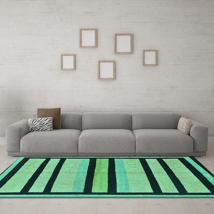 Machine Washable Abstract Turquoise Modern Area Rugs in a Living Room,, wshabs214turq