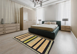 Abstract Dark Brown Modern Rug in a Bedroom, abs214