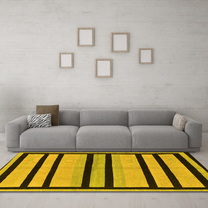 Machine Washable Abstract Yellow Modern Rug in a Living Room, wshabs214yw