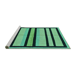 Sideview of Machine Washable Abstract Turquoise Modern Area Rugs, wshabs214turq