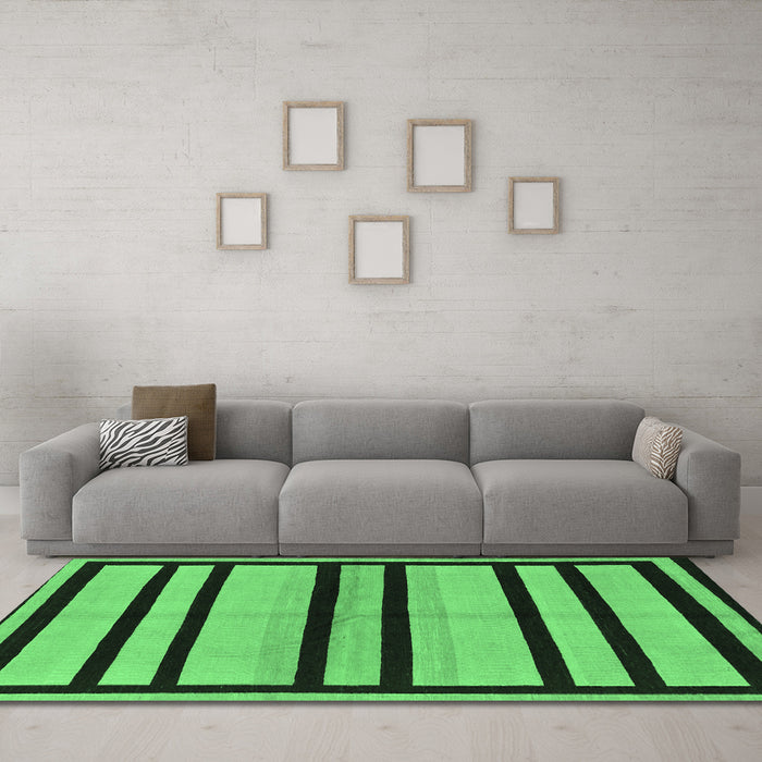 Machine Washable Abstract Emerald Green Modern Area Rugs in a Living Room,, wshabs214emgrn