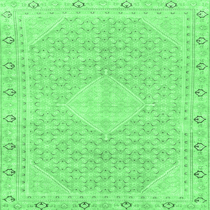 Square Machine Washable Abstract Emerald Green Modern Area Rugs, wshabs2150emgrn