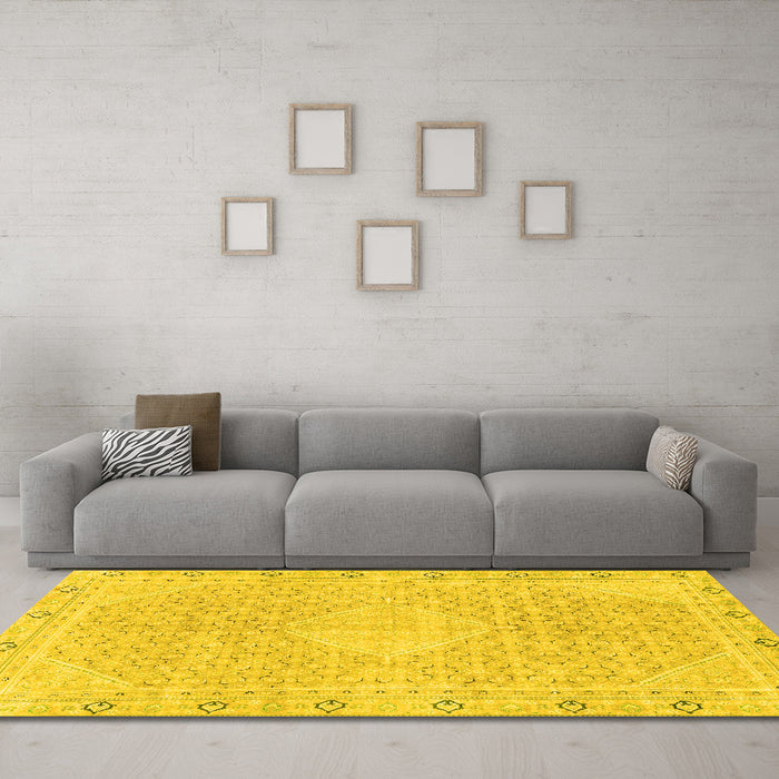 Machine Washable Abstract Yellow Modern Rug in a Living Room, wshabs2150yw