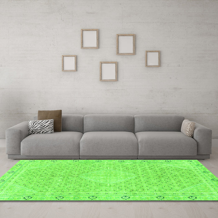 Machine Washable Abstract Green Modern Area Rugs in a Living Room,, wshabs2150grn