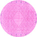 Round Machine Washable Abstract Pink Modern Rug, wshabs2150pnk