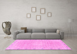 Machine Washable Abstract Pink Modern Rug in a Living Room, wshabs2150pnk