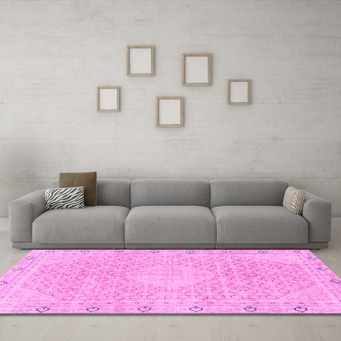 Machine Washable Abstract Pink Modern Rug in a Living Room, wshabs2150pnk