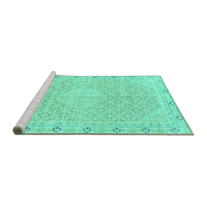 Sideview of Machine Washable Abstract Turquoise Modern Area Rugs, wshabs2150turq
