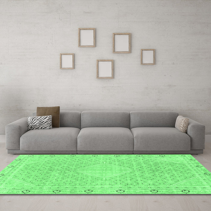 Machine Washable Abstract Emerald Green Modern Area Rugs in a Living Room,, wshabs2150emgrn