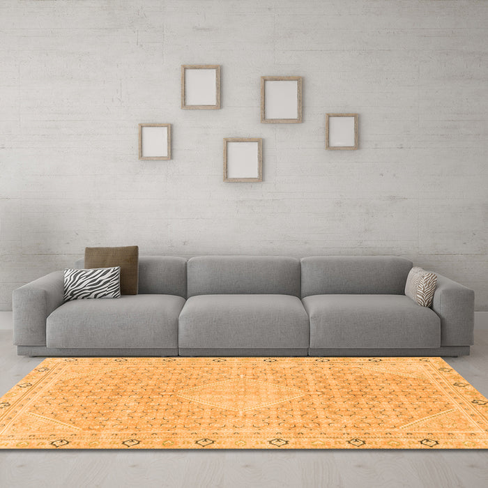 Machine Washable Abstract Orange Modern Area Rugs in a Living Room, wshabs2150org