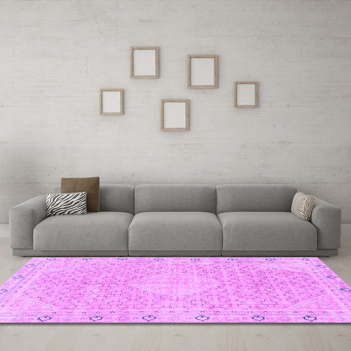 Machine Washable Abstract Purple Modern Area Rugs in a Living Room, wshabs2150pur