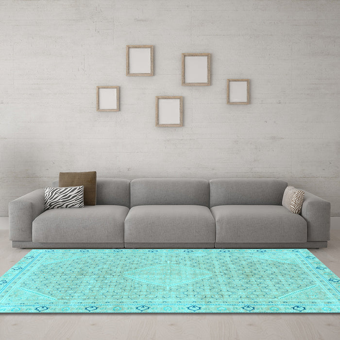 Machine Washable Abstract Light Blue Modern Rug in a Living Room, wshabs2150lblu