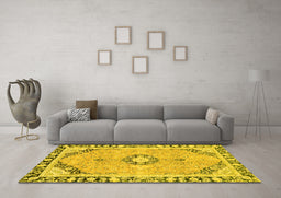 Machine Washable Abstract Yellow Modern Rug in a Living Room, wshabs2151yw