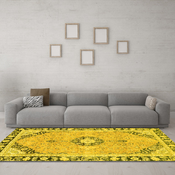 Machine Washable Abstract Yellow Modern Rug in a Living Room, wshabs2151yw