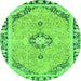 Round Machine Washable Abstract Green Modern Area Rugs, wshabs2151grn