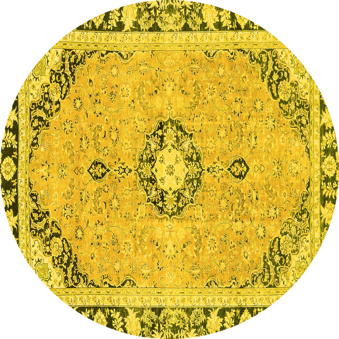 Round Abstract Yellow Modern Rug, abs2151yw