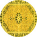 Round Abstract Yellow Modern Rug, abs2151yw