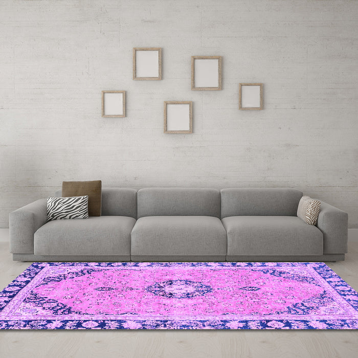 Machine Washable Abstract Purple Modern Area Rugs in a Living Room, wshabs2151pur