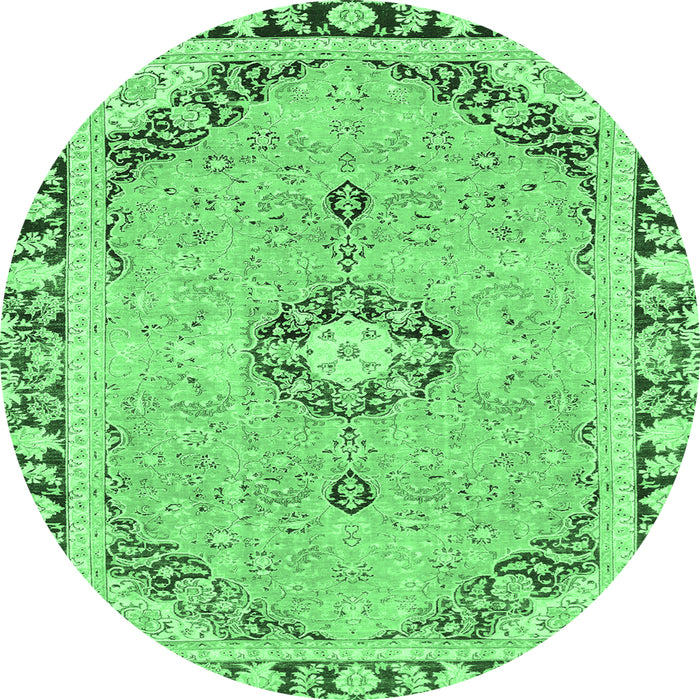 Round Machine Washable Abstract Emerald Green Modern Area Rugs, wshabs2151emgrn