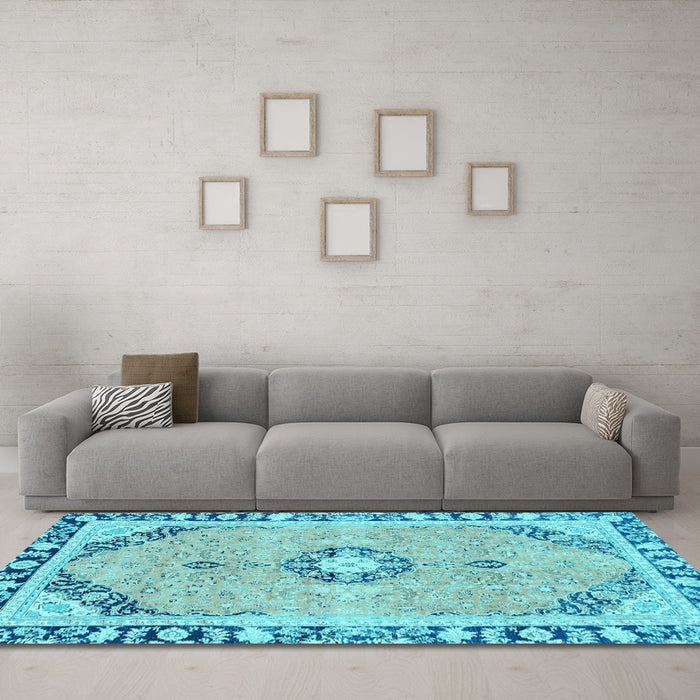Machine Washable Abstract Light Blue Modern Rug in a Living Room, wshabs2151lblu