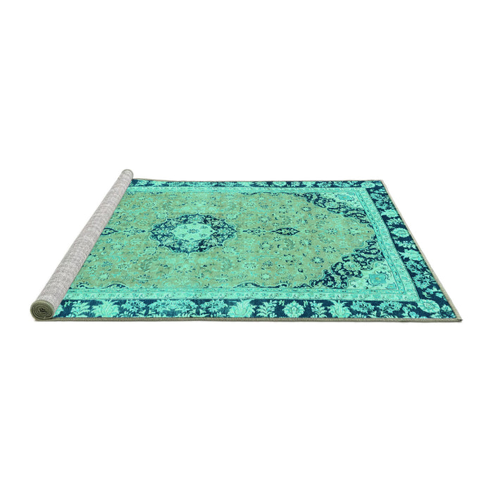 Sideview of Machine Washable Abstract Turquoise Modern Area Rugs, wshabs2151turq