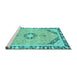 Sideview of Machine Washable Abstract Turquoise Modern Area Rugs, wshabs2151turq