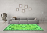 Machine Washable Abstract Green Modern Rug, wshabs2151grn