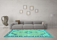 Machine Washable Abstract Turquoise Modern Rug, wshabs2151turq