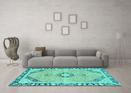Machine Washable Abstract Turquoise Modern Area Rugs in a Living Room,, wshabs2151turq