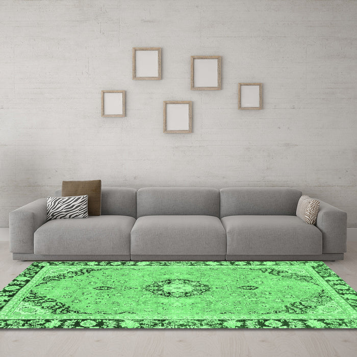 Machine Washable Abstract Emerald Green Modern Area Rugs in a Living Room,, wshabs2151emgrn