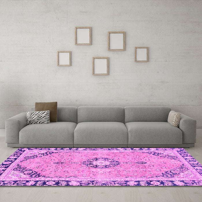Machine Washable Abstract Pink Modern Rug in a Living Room, wshabs2151pnk