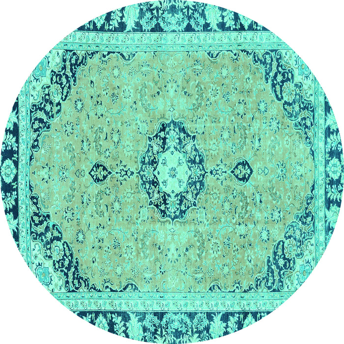 Round Machine Washable Abstract Turquoise Modern Area Rugs, wshabs2151turq