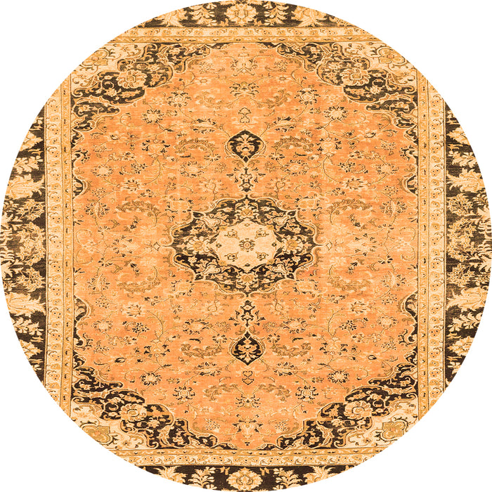 Round Machine Washable Abstract Orange Modern Area Rugs, wshabs2151org