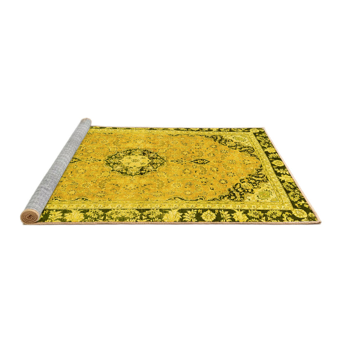 Sideview of Machine Washable Abstract Yellow Modern Rug, wshabs2151yw