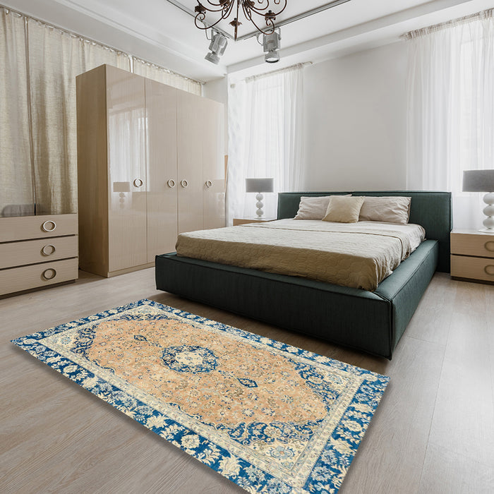 Abstract Brown Modern Rug in a Bedroom, abs2151