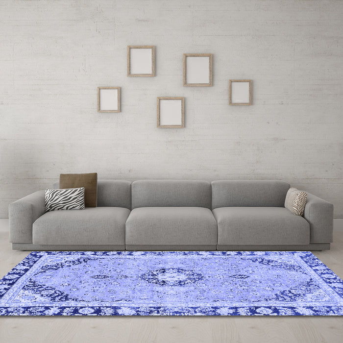 Machine Washable Abstract Blue Modern Rug in a Living Room, wshabs2151blu