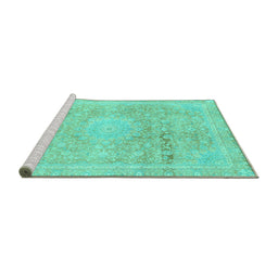 Sideview of Machine Washable Abstract Turquoise Modern Area Rugs, wshabs2152turq