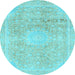 Round Machine Washable Abstract Light Blue Modern Rug, wshabs2152lblu