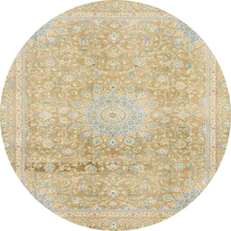 Round Machine Washable Abstract Metallic Gold Rug, wshabs2152